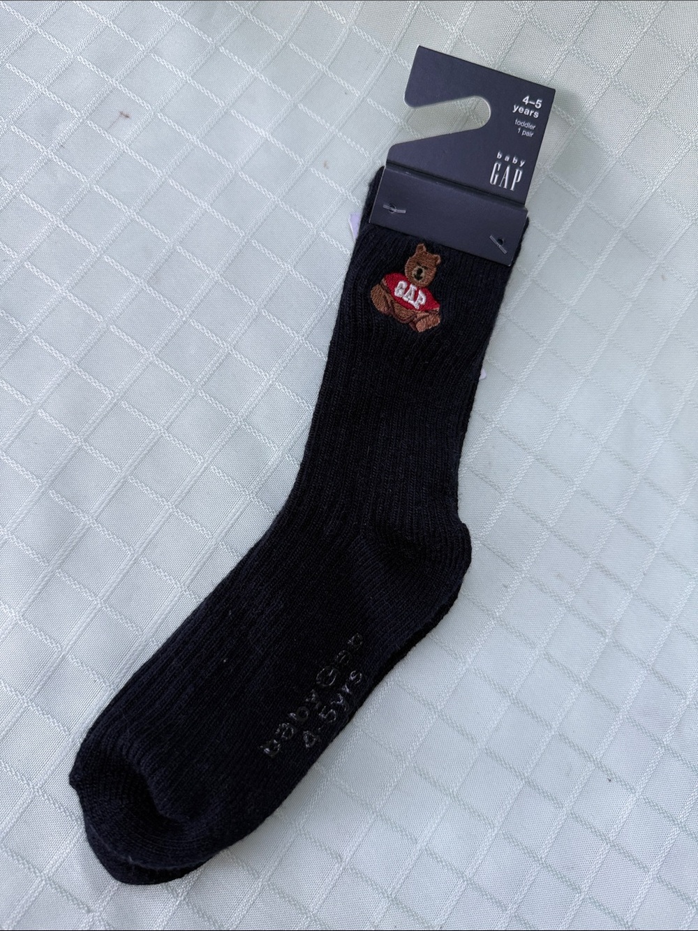 New baby GAP Black Kids Crew Wool Blend Socks with Embroidered Teddy